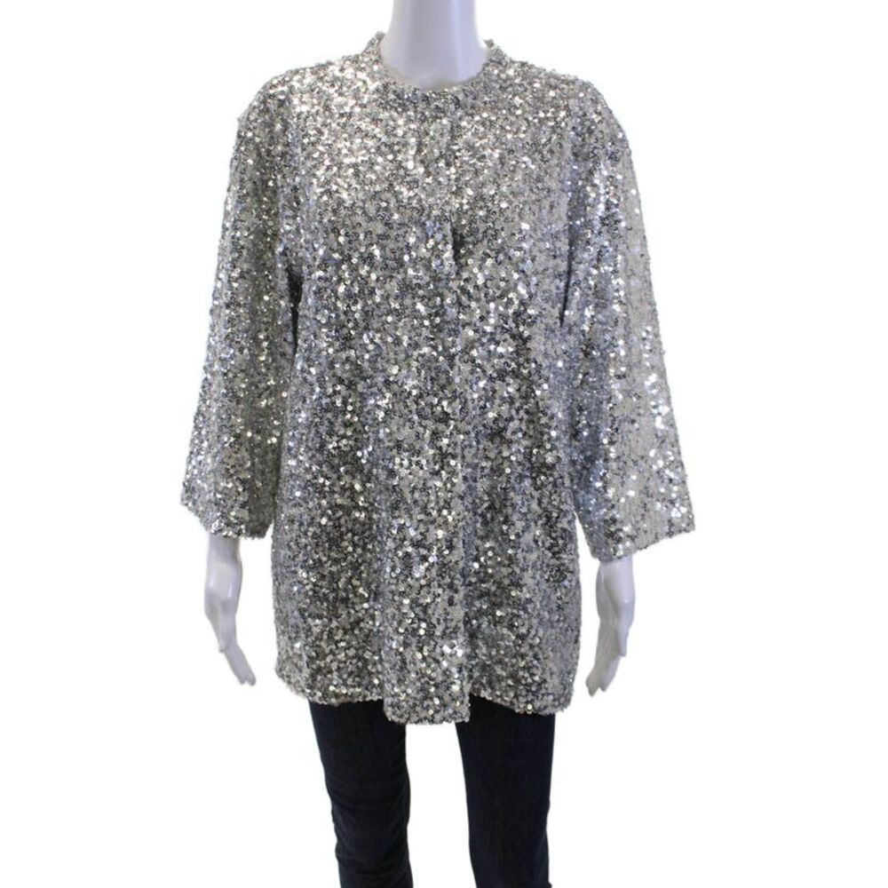 Grey Lab Womens Gray 3/4 Sleeve Button Jacket Crew Neck Size L